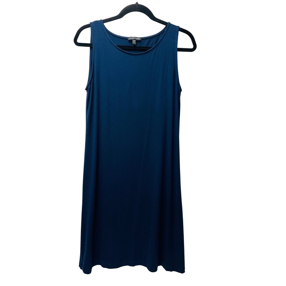 Eileen Fisher Jersey Knit Tank Dress S Navy Minimalist Capsule Travel Modest Y2K